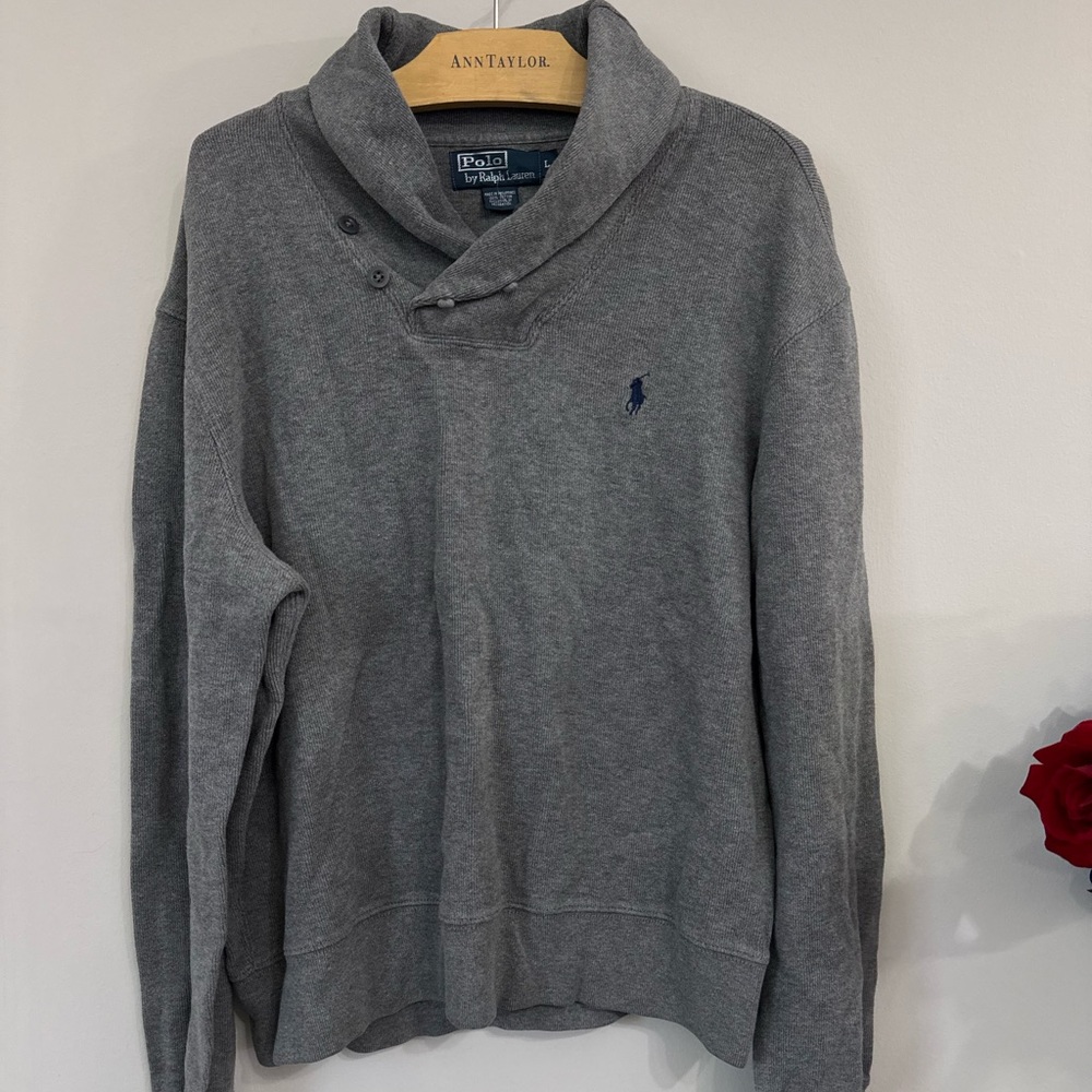 Polo Ralph Lauren Men’s Gray Shawl Collar Sweater - Heavyweight Cotton